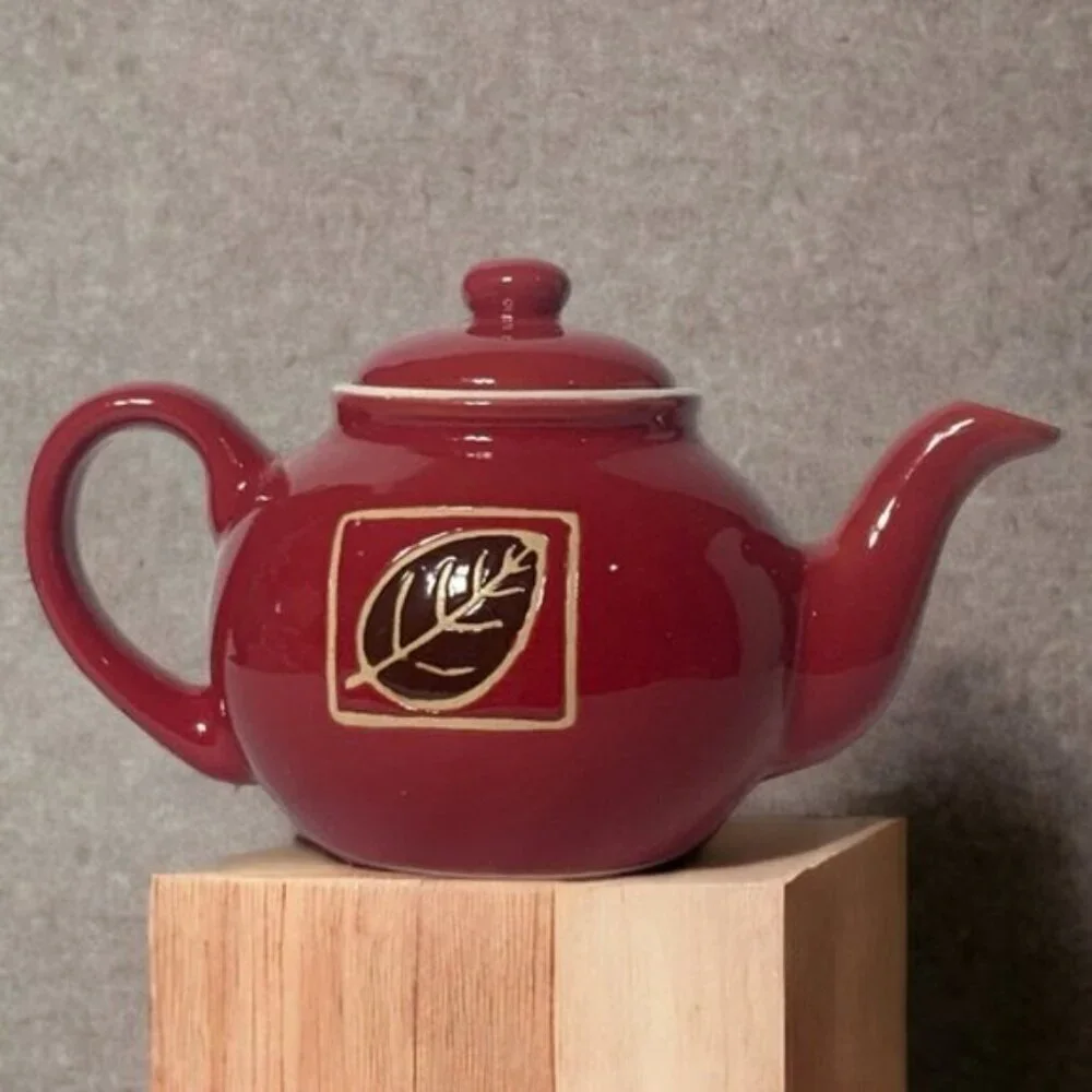 Teapot Vintage Hand Painted Ceramic Multipurpose Mini Earth Tone Rustic Red